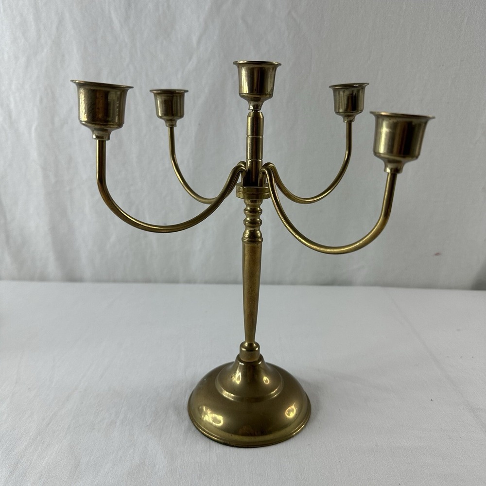 Vintage Candelabra 5 Arm Candlestick Brass Candle Holder 10" High MCM Taiwan